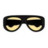 Bottega Veneta Bv1362s Linea Ribbon 005 Black Orange Sunglasses In Black