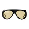Bottega Veneta Bv1362s Linea Ribbon 005 Black Orange Sunglasses In Black
