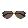 Bottega Veneta Bv1373s Linea Ribbon 001 Black Gold Brown Sunglasses In Black