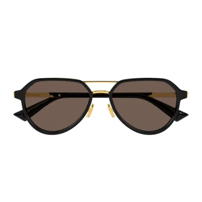 Bottega Veneta Bv1373s Linea Ribbon 001 Black Gold Brown Sunglasses