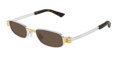 Bottega Veneta Bv1381s 001 Men's Sunglasses Silver Size 50 In Gold
