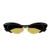 Bottega Veneta Bv1387s Linea Ribbon 001 Black Yellow Sunglasses In Gold