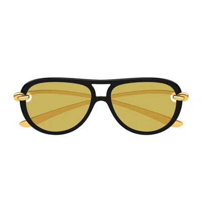 Bottega Veneta Bv1418s Signature Icons 001 Black Gold Yellow Sunglasses In Multi