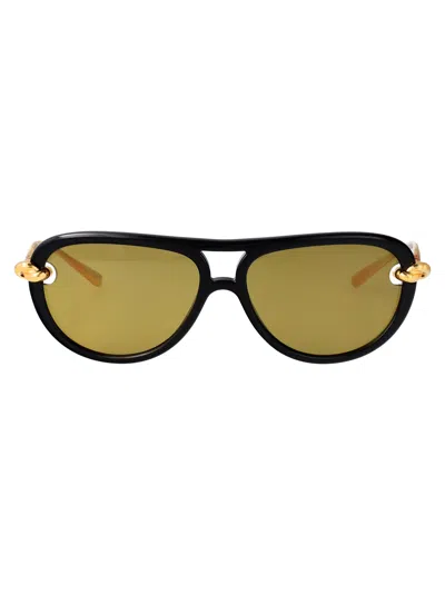 Bottega Veneta Women Metallic Sunglasses With Cut-out Motif On The Temples And Knot Detail On The Te In Black