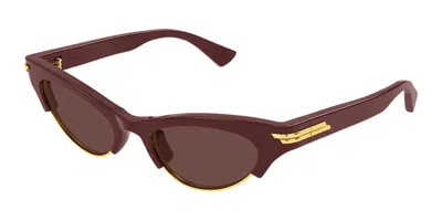 Bottega Veneta Bv1431s 004 Women's Sunglasses Burgundy Size 52 In Brown