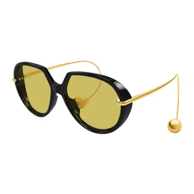 Bottega Veneta Bv1436s002 Yellow-lens Sunglasses In Black