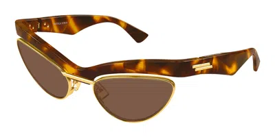 Bottega Veneta Bv1480s 004 Women's Sunglasses Gold Size 59 In Brown