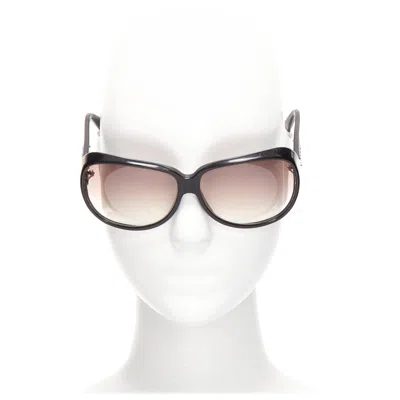 Pre-owned Bottega Veneta Bv68s Black Woven Leather Trim Brown Oversized Sunglasses
