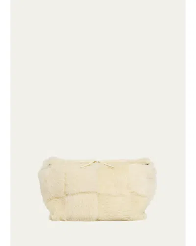 Bottega Veneta Cabat Check Shearling Clutch Bag In Camomille