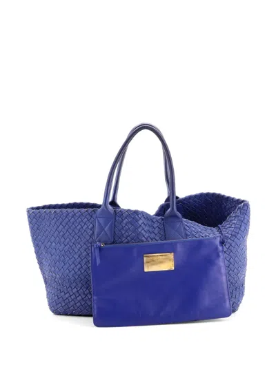 Pre-owned Bottega Veneta Cabat Intrecciato Nappa Medium Tote Bag In Blue
