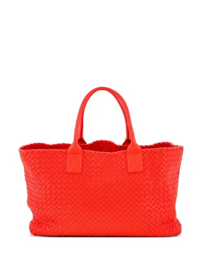 Pre-owned Bottega Veneta Cabat Intrecciato Nappa Medium Tote Bag In Red