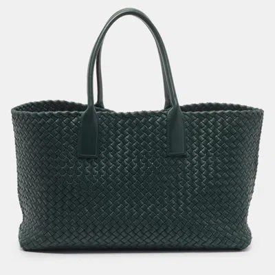 Pre-owned Bottega Veneta Cabat Medium Green Intrecciato Leather Tote