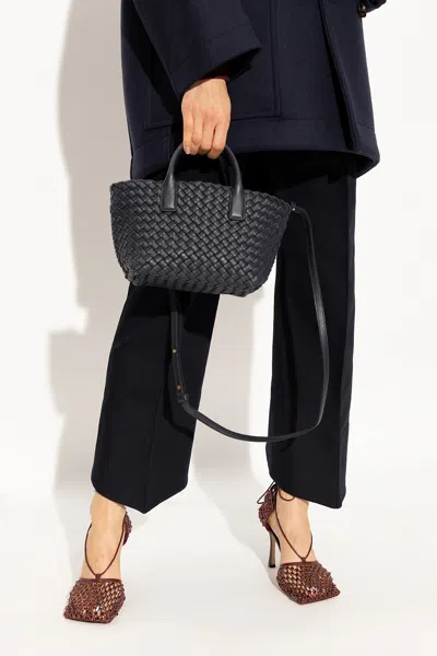 Bottega Veneta Logo Woven Shoulder Bag In Navy Blue