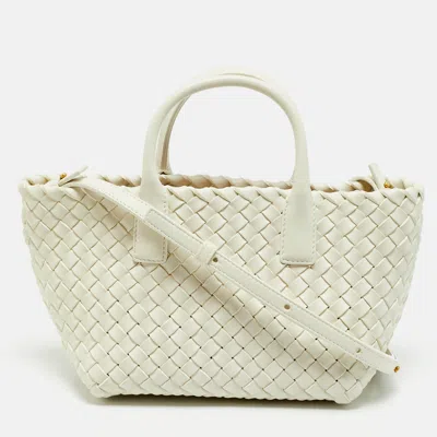 Pre-owned Bottega Veneta Cabat Mini White Intrecciato Leather Tote