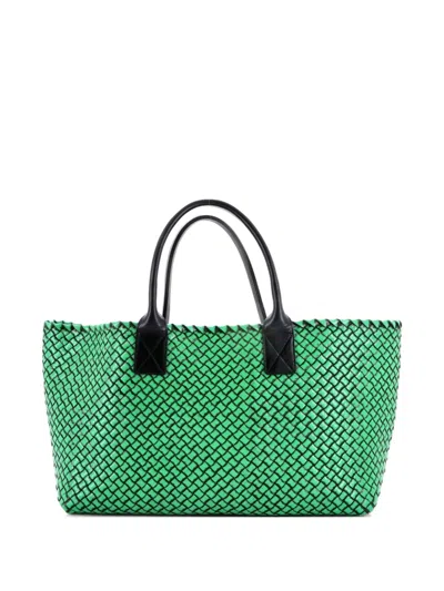 Pre-owned Bottega Veneta Cabat Tote Intrecciato Brushed Calfskin Medium Satchel In Green