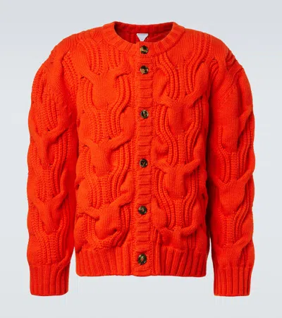 Bottega Veneta Twisted Cable Stitch Virgin Wool Cardigan In Red