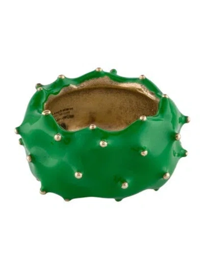 Pre-owned Bottega Veneta Cactus Enamel Band Ring In Green
