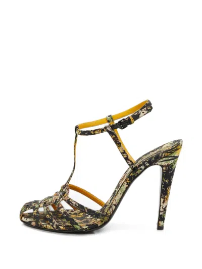 Pre-owned Bottega Veneta Caged T-strap Sandals In Green