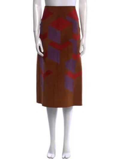 Pre-owned Bottega Veneta Calf Leather Midi Length Skirt In Brown