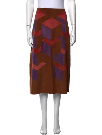Pre-owned Bottega Veneta Calf Leather Midi Length Skirt In Brown