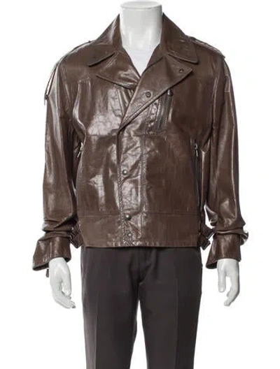 Pre-owned Bottega Veneta Calf Leather Moto Jacket W/ Tags In Brown