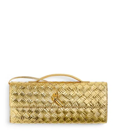 Bottega Veneta Calfskin Andiamo Clutch Bag In Gold