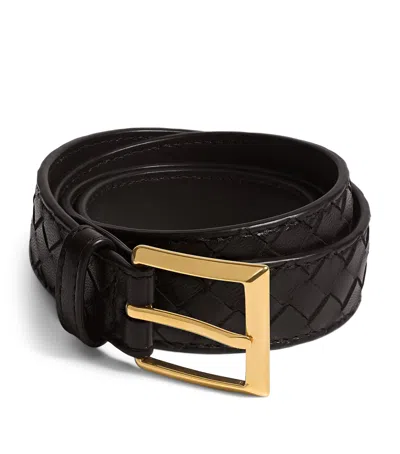 Bottega Veneta Calfskin Intrecciato Piccolo Belt In Brown