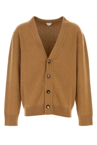 BOTTEGA VENETA CAMEL STRETCH CASHMERE BLEND CARDIGAN