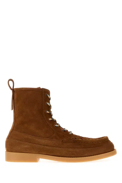 Bottega Veneta Camel Suede Pier Boots In Brown
