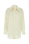 Bottega Veneta Linen Oversized Shirt With Embroidered Collar In Gray