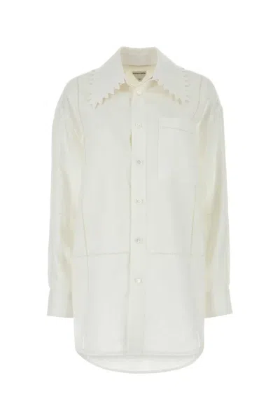 Bottega Veneta Scalloped Collar Linen Shirt In White