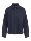 Bottega Veneta Wool Drill Shirt With Yellow Stitching In Blue