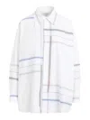 Bottega Veneta Womens White Blue Green Tau Checked Dropped-shoulder Relaxed-fit Cotton Shirt In White