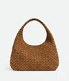Bottega Veneta Campana Intrecciato Suede Shoulder Bag In Brown