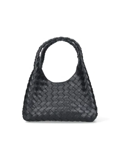 Bottega Veneta Small Leather Intrecciato Campana Shoulder Bag In Black