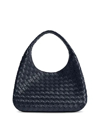 Bottega Veneta Campana Intrecciato Leather Shoulder Bag In Black