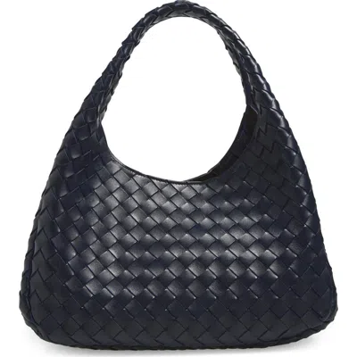 Bottega Veneta Campana Intrecciato Leather Shoulder Bag In Blue
