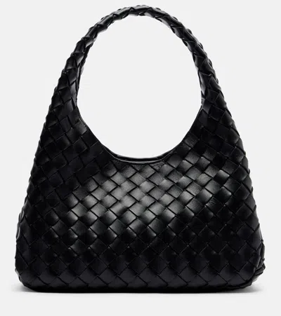Bottega Veneta Campana Medium Leather Shoulder Bag In Black
