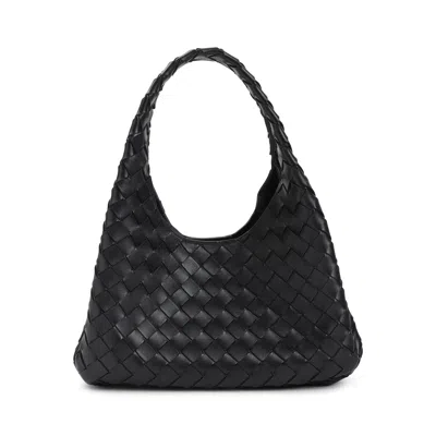 Bottega Veneta Small Leather Intrecciato Campana Shoulder Bag In Black