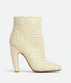 Bottega Veneta Womens Beige Canalazzo Intrecciato-weave Leather Heeled Ankle Boots In White