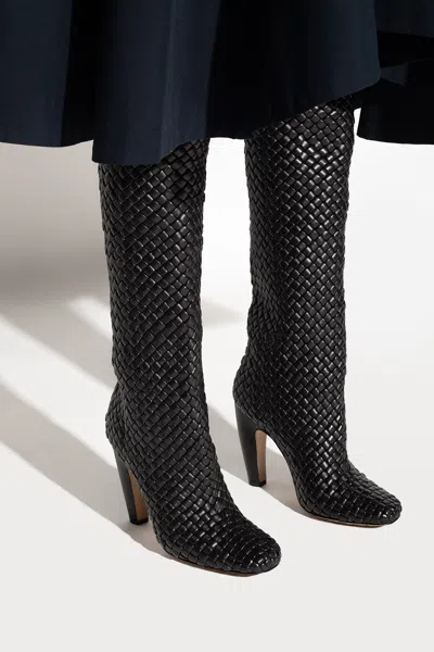 Bottega Veneta Canalazzo 100 Padded Intrecciato Knee-high Boots In Black