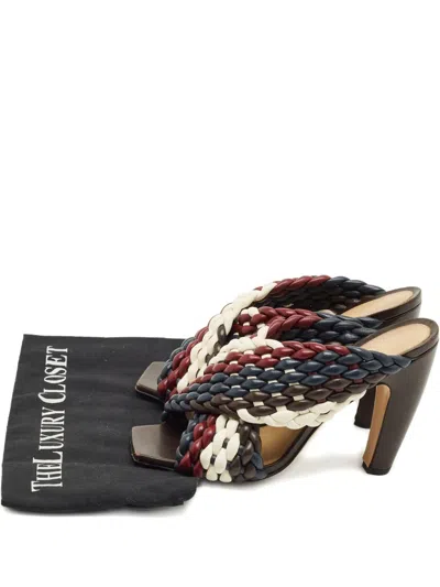 Pre-owned Bottega Veneta Canalazzo Woven Leather Slide Sandals In Blue