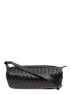 Bottega Veneta 'cannolo' Black Crossbody Bag With Intreccio Motif In Leather Man In Multicolor