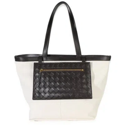 Pre-owned Bottega Veneta Canvas Flip Flap Tote Medium In Neutrals