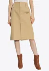 Bottega Veneta Womens Buttoned-pocket High-waist Cotton Midi Skirt Pale Oak In Beige