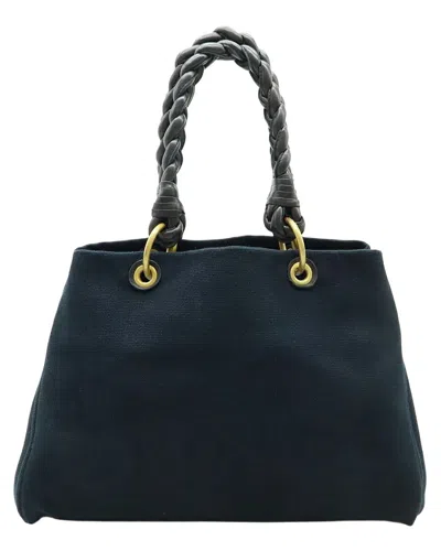 Bottega Veneta Canvas Leather Tote Bag (authentic Pre-loved) In Black