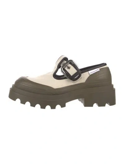 Pre-owned Bottega Veneta Canvas Leather Trim Embellishment Mary Jane Flats In Neutral
