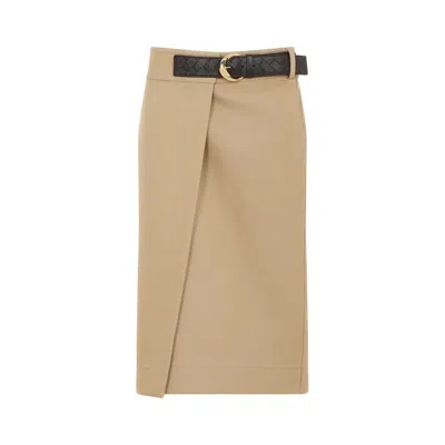 Bottega Veneta Canvas Midi Skirt Women In Neutral
