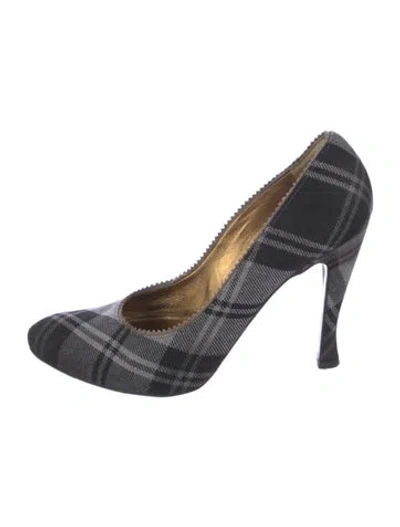 Pre-owned Bottega Veneta Canvas Plaid Print Pumps In Blue