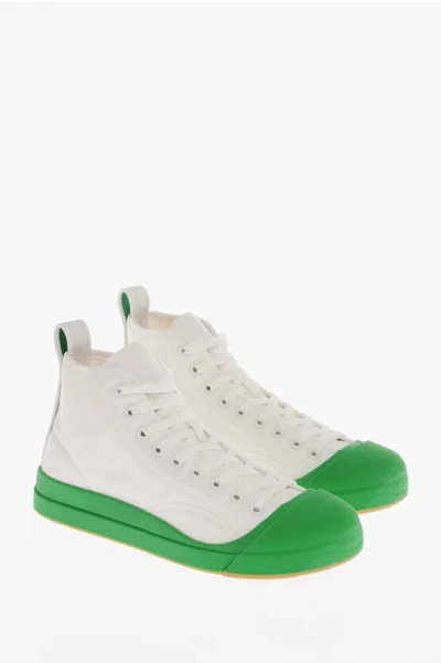 BOTTEGA VENETA CANVAS VULCAN HIGH-TOP SNEAKERS WITH RUBBERIZED TOE